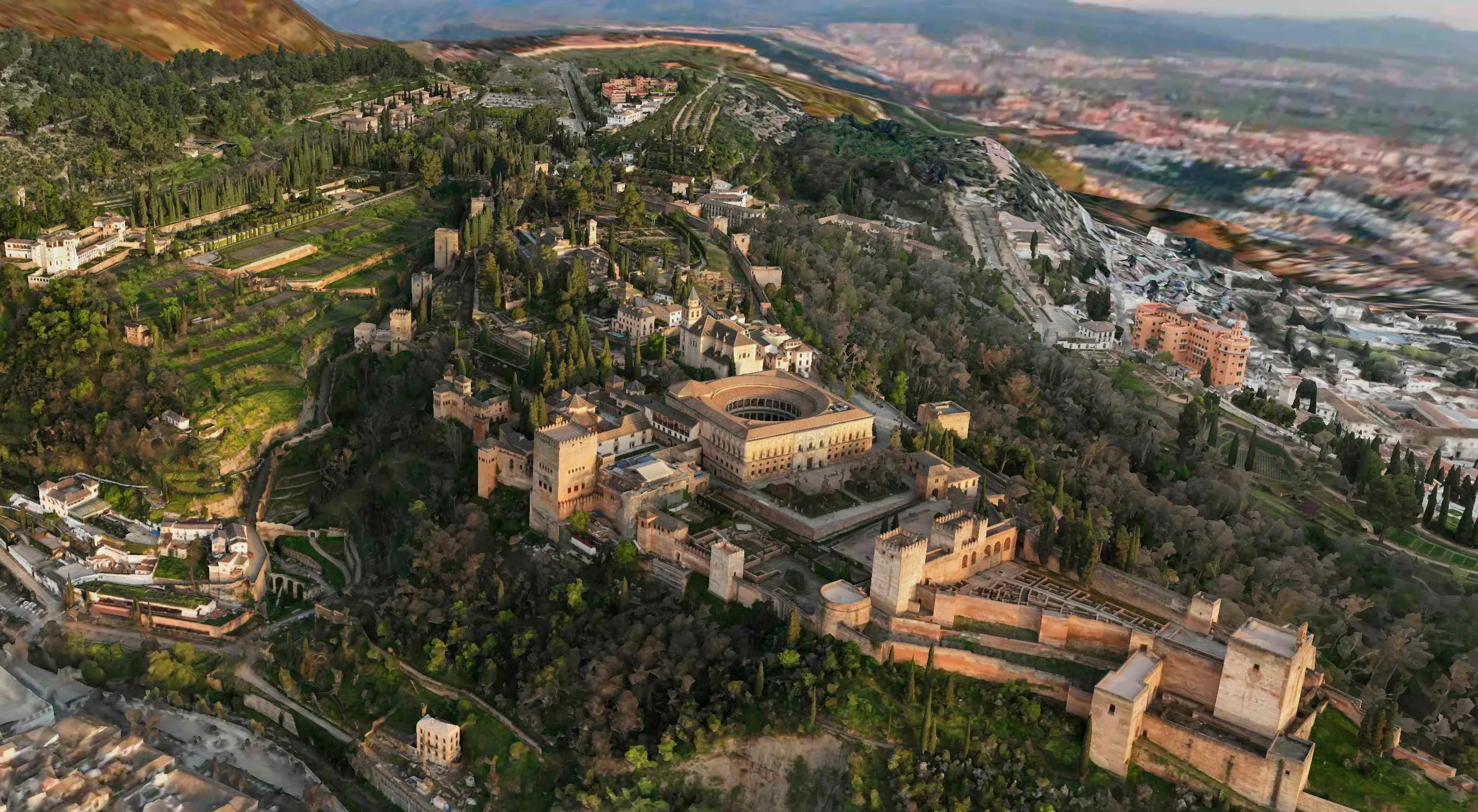 Render 3D del Virtual Twin del conjunto monumental de la Alhambra
