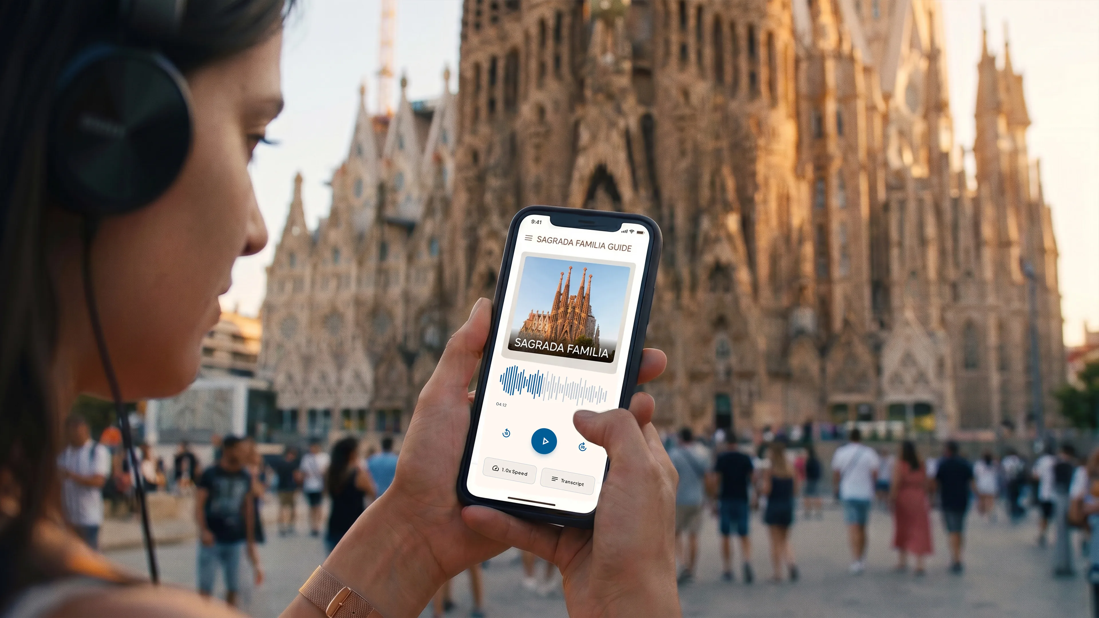 Audioguía con realidad aumentada superpuesta sobre un entorno patrimonial