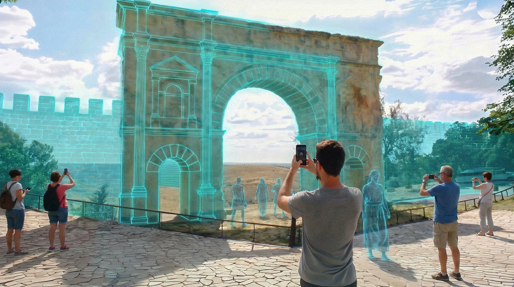 Recreación en realidad aumentada del arco romano de un yacimiento celtibérico de Soria